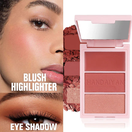 3-in-1 Blush Palette Face Brightening Highlighter Contour Trio Makeup Palette Compact for Natural Glow Cosmetics