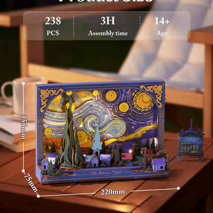 ROKR Starry Night 3D Puzzles ,Mother's Day DIY Wooden Vincent Van Gogh Painting Artwork Craft Kit Building Set ,Home Decor