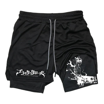 Summer New Black Five-leaf Clover Printed Men's and Women's Shorts Double-layer Loose Sports and Casual Pants for Beach Fitness