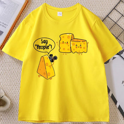 Funny Cute Cheese Print T Shirt Men Women Cuasal Cotton Short Sleeve Round Neck Tshirt Streetwear Loose Soft T-shirt Clothing