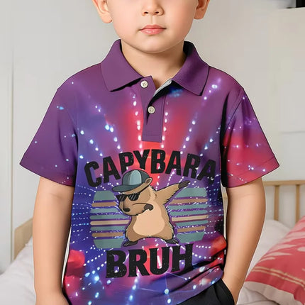 Cute Capybara Graphic Polo Shirt for Boys Funny Animal Short Sleeve Child Polo Shirt Summer Casual Loose Y2k Children's Clothing