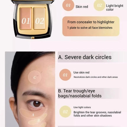 Maogeping Beauty Professional Double Color Concealer Palette High Coverage Moisturizing Concealer Makeup 3g
