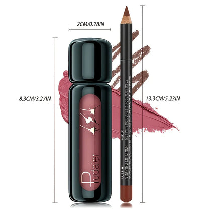 1set Long-lasting waterproof matte lip liner pen and lip gloss set - Smooth and natural tones, waterproof and not easy to smudge