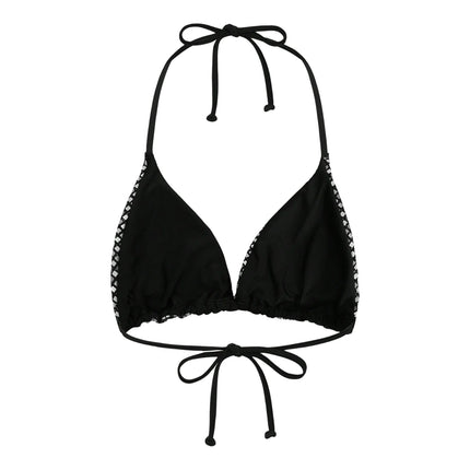 Women Sissy Metallic Shiny Bikini Top Triangle Cup Backless No-wire No-Pad Lace-up Bra Top Beachwear Swimsuit Underwear Brassier