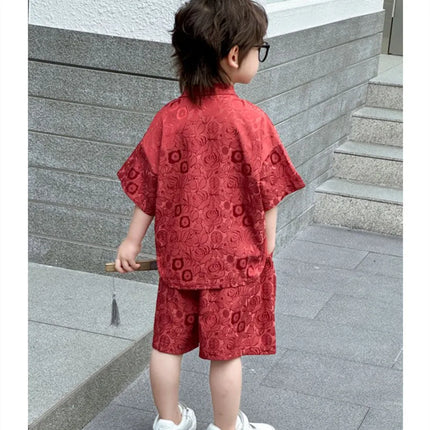 Summer Short Sleeve Two-piece Set Kids Clothes Casual Boy Outfit Baby Tang Style Fashion Children's Sets Hanfu Suit Boys Costume
