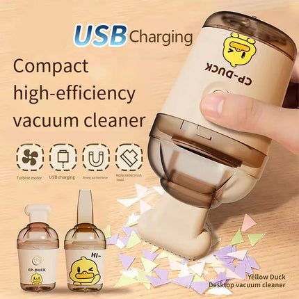 Desktop Vacuum Cleaner Powerful Rubber Slag Suction Yellow Duck Handheld Cleaner Mini Vacuum Cleaner for Children and Students