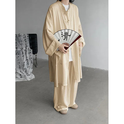 New Chinese Style Men's Shirt and Pants Set Retro Spring Autumn Youth Chinese Style Clothing Polyester Fiber Machine Washable