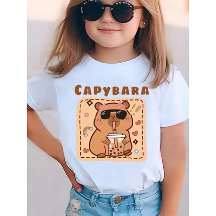 New Summer Trendy Capybara Printed Children's T-shirts Cotton Fashion Boys Girls Short-sleeved Kid Clothing Half-sleeved Tee Top