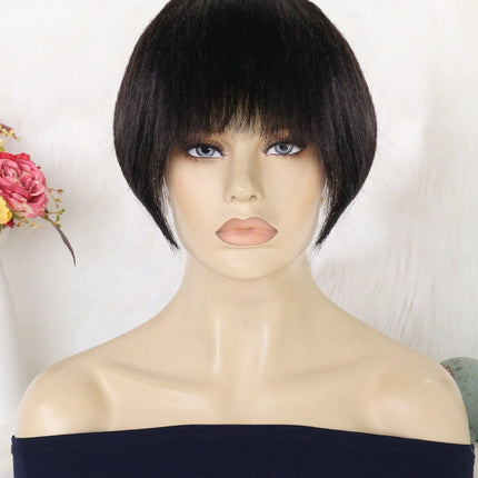 2PCS Black Drawstring Ponytail + Bangs Set, Straight Synthetic Hair Extensions, for Women Cosplay Daily Wear