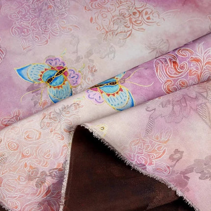 Butterfly Xiangyunsha Fabric Blush Pink Floral Jacquard Hualuo Silk Chinese Knot Dress Skirt Material for Designer Sewing Cloth
