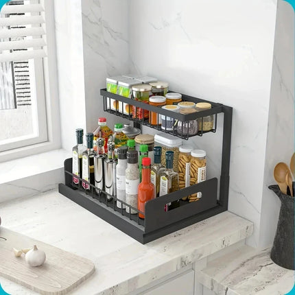 Household Pull Out Under Sink Shelf 2 Layer Sliding Storage Rack Practical Organizer For Kitchen Bathroom Cabinet