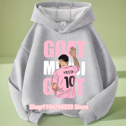 Messi Printed Children's Hooded Hoodie Plus Velvet Sweatshirt Casual Sportswear Pullover Black Top Boy and Girl Kid Baby Clothes
