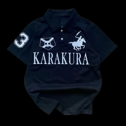 Karakura Navy Y2K High Street Punk European and American Style 2026 New Easter Men's Retro POLO Shirt Cross Print Top Harajuku
