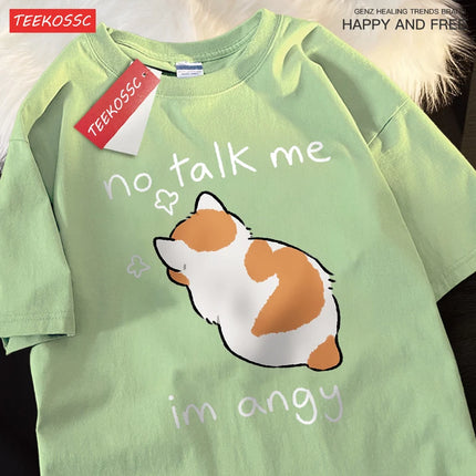No Talk Me I Anay Angry Cat T Shirts Men Women Harajuku Cotton T-Shirt Oversized Summer Short Sleeve Fashion Loose Tops Couple