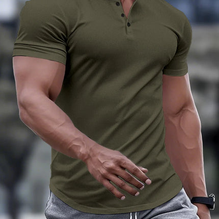 Summer Classic Men's POLO shirt, solid-color casual, comfortable, breathable, stand-up collar, short-sleeved muscle sports top