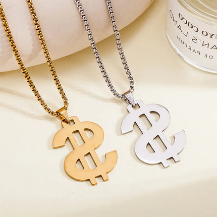 Stainless Steel Dollar Symbol Pendant Necklaces for Women Men Jewelry Accessory Gift