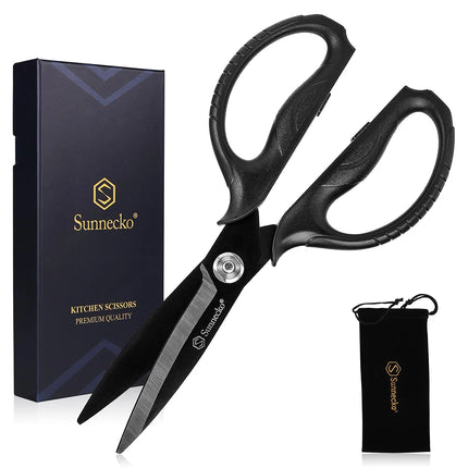 Sunnecko Heavy Duty Professional Kitchen Scissors Multipurpose Cutting Tool Black Titanium Plated Shears Detachable Blades
