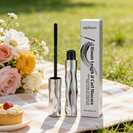 Zephoco Waterproof Mascara Gel Lengthening Natural Curl Smudge Proof No Clumps Long Lasting Thin Brush Volumizing Mascara Black