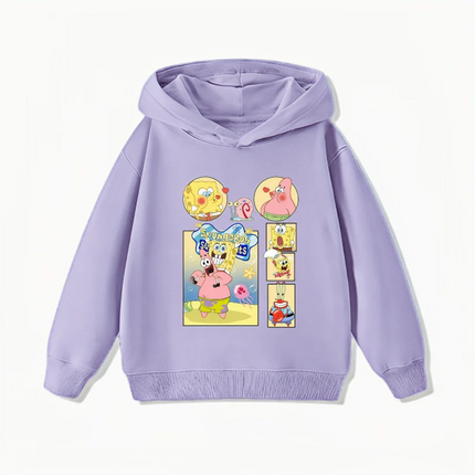 Potdemiel Cute SpongeBob Children's Sweatshirt, Boys' and Girls' Top, Autumn and Winter Warm Hooded Sportswear for Kids