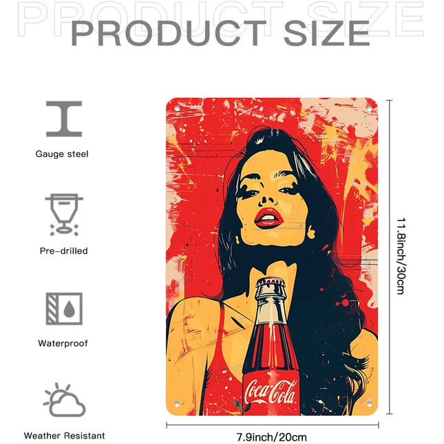 1PC 2D flat vintage Coca Cola girl tin painting American pop art decorative painting bar coffee shop wall pendant home living ro
