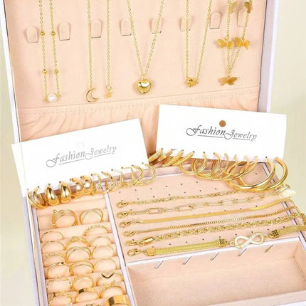 New 57 Pcs/Set Fashion Jewelry Sets For Women Metal Wide Face Earrings Necklaces Bracelets Ankles Rings Combinations Set Jewelry