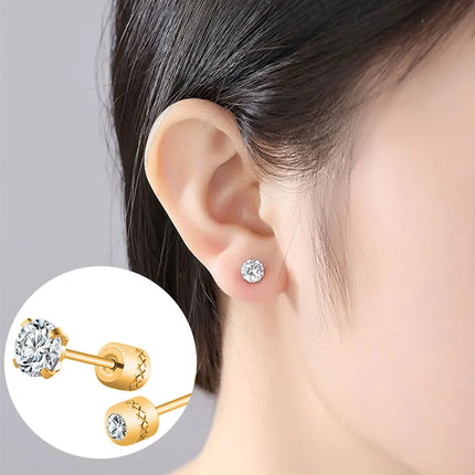 ‌2025 New Gold Color Stainless Steel Boho Zircon Stud Earrings Hypoallergenic Light Luxury Jewelry for Women, for Daily & Party
