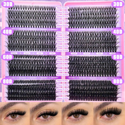 QUEENICE Lashes Cluster DIY Lash Extension Mixed Tray Clusters Eyelashes Fluffy Individual Lashes Cat Eye Lash Extension