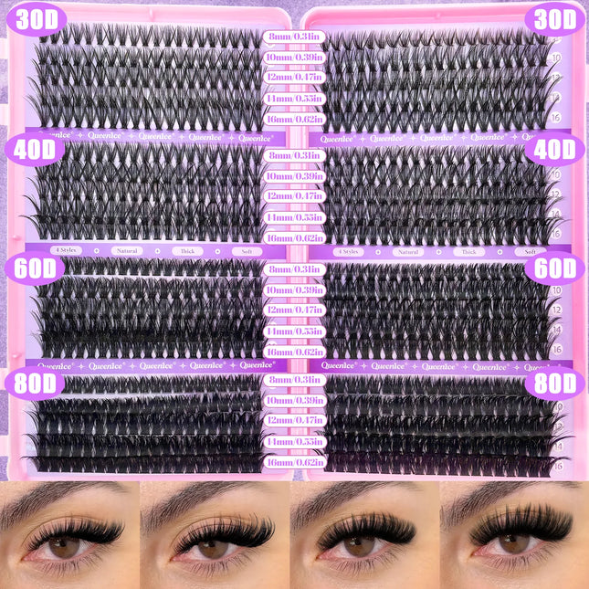QUEENICE Lashes Cluster DIY Lash Extension Mixed Tray Clusters Eyelashes Fluffy Individual Lashes Cat Eye Lash Extension