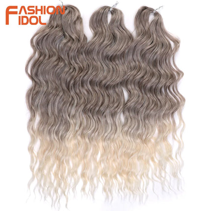 FASHION IDOL 24" 3pcs Deep Wave Curl Hair Synthetic Water Wave Braiding Hair Extensions Ombre Rainbow color Twist Crochet Hair