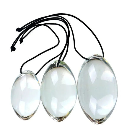 Small to Large Oval Beaded Anal Plug with Reinforced Rope Pull Ring - Transparent Glass Anal Trainer for BDSM Play and Personal