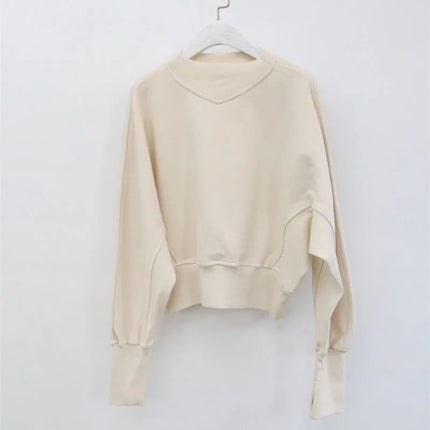 Fashion Waist Cinched Cropped Sweatshirts Women Autumn Harajuku Casual Oversized Pullover Lady Gray Long Sleeve Crewneck Hoodies