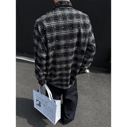 Starry Shirt Men Fashion 2026 New Long Sleeve Shirts Grid Loose Stage Performance Costumes High Quality Star Shirt