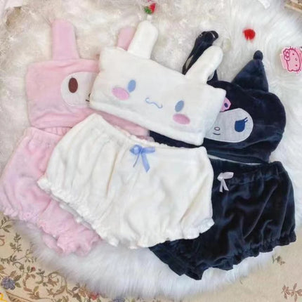 Sanrio Anime Kawaii Cartoon Winter Mymelody Kuromi Sweet Pajamas Comfortable Velvet Underwear Set Suspenders Tube Top Girls