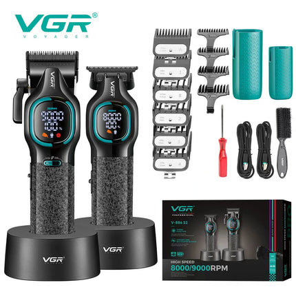 VGR high-end hair trimmer two-piece set metal body 9000 RPM hair clipper alloy blade head oil head carving push shear V-886 S2