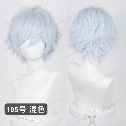 Anime Upgraded 32cm Short Flipped Ends Cosplay Wig Green Blue Purple Pink Man Women Heat Resistant Synthetic Hair