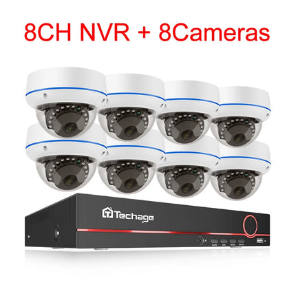 Techage H.265 5MP 8CH POE Camera System One-way Audio Vandalproof Camera Metal Indoor CCTV Video Security Surveillance Kit P2P