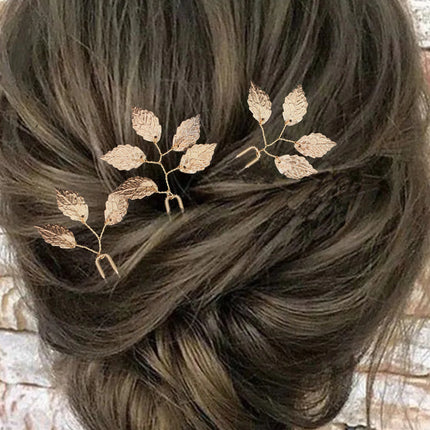 Handmade Pearl Flower Hairpin Gold Color Leaf Shaped Metal Wedding Bride Hair Clips Hair Jewelry Accessories Bride Hair wear