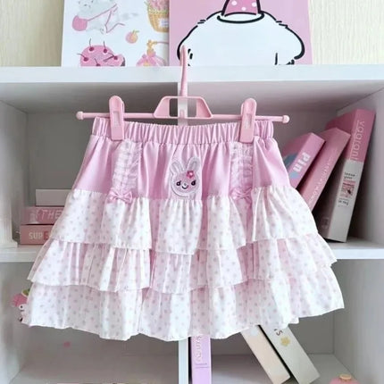 Cute Lolita Tee Women Japanese Harajuku Fairy Grunge Patchwork Tops Y2K Sweet Ruffle Detail Female Daily Outfit
