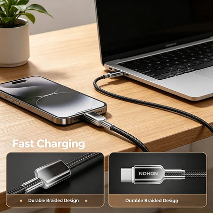 NOHON Braiding USB to Type-C Fast Charging Cable for MacBook/iPad/iPhone 17/16/15 Air/Pro Max Charge Cable for Samsung S25/S24