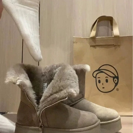 Luxury Winter Women Long Plush Warm Snow Boots Casual Shoes New Suede Fur Chelsea Ankle Boots Flats Platform Ladies Thick Shoes