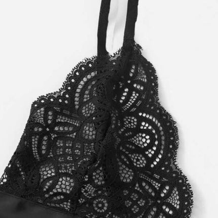 Sexy Lace Split-cut Lace Bikini Fashion Strapping Three-point Bowknot Bralette Lingerie Underwear Women Set See Through Bra