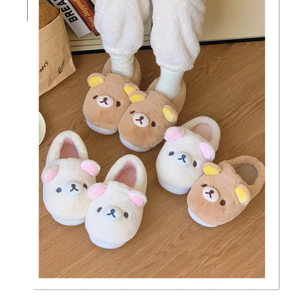 Cute Rilakkuma Unisex Cotton Slippers Warm Indoor Outdoor Anti-Slip Home Shoes Cute Design Winter Wearable for Men And Women