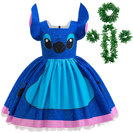 Disney Lilo & Stitch Blue Stitch and Pink Angel Princess Tutu Dress Birthday Halloween Carnival Cosplay Party Costume Suit 2-10T