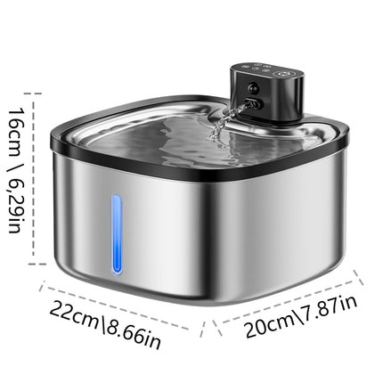 3.5L Cat Water Dispenser Stainless Steel Wireless Smart Pet Water Feeder 4000mAh Rechargeable with window Cat Water Fountain