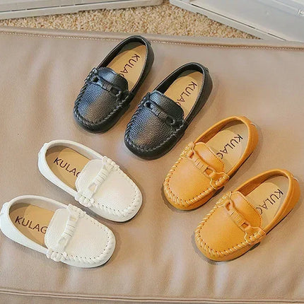 Boys Leather Shoes Black White for School Party Wedding Kids Formal Flats Loafers Slip-on Soft Loafers Children Moccasins 21-30