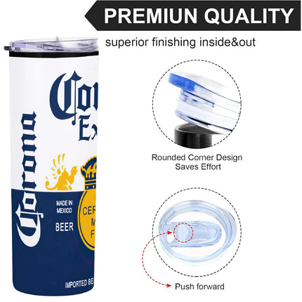 20oz Creative Corona Light Beer Can Modelo Stainless Steel Skinny Tumblers Vacuum Cup With Lid straw Keep Hot Cold Water Bottle