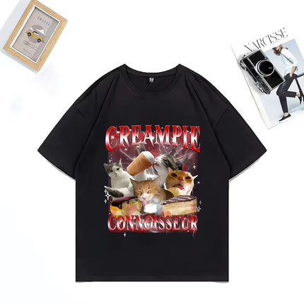 Funny for Creampie Connoisseur Meme Graphics T Shirt Woman Short Sleeve Vintage Street Hip Hop Loose T-shirts