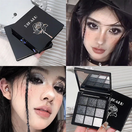 Punk Smoked Black Gray 9 Color Eyeshadow Makeup Palette Dark Color Pressed Glitter for Eyes Shadow Pigment Powder Cosmetics