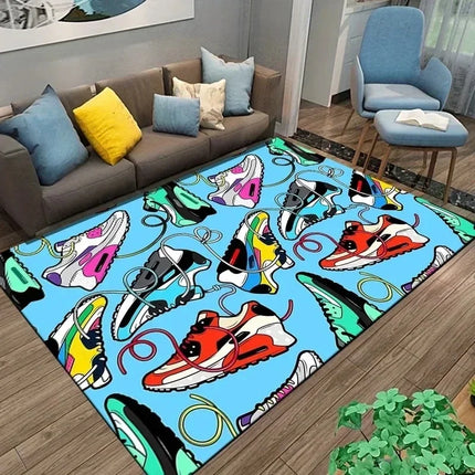 Fashion Shoes Sneakers Logo Print Carpet Rug for Living Room Corridor Bedroom Machine Washable Kid Room Play Floor Mat Gifts