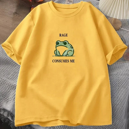 Rage Consumes Me Frog Vintage T Shirt Women Tee Nature Lover Silly Frog Retro T-Shirt Women Clothing Short Sleeve Top